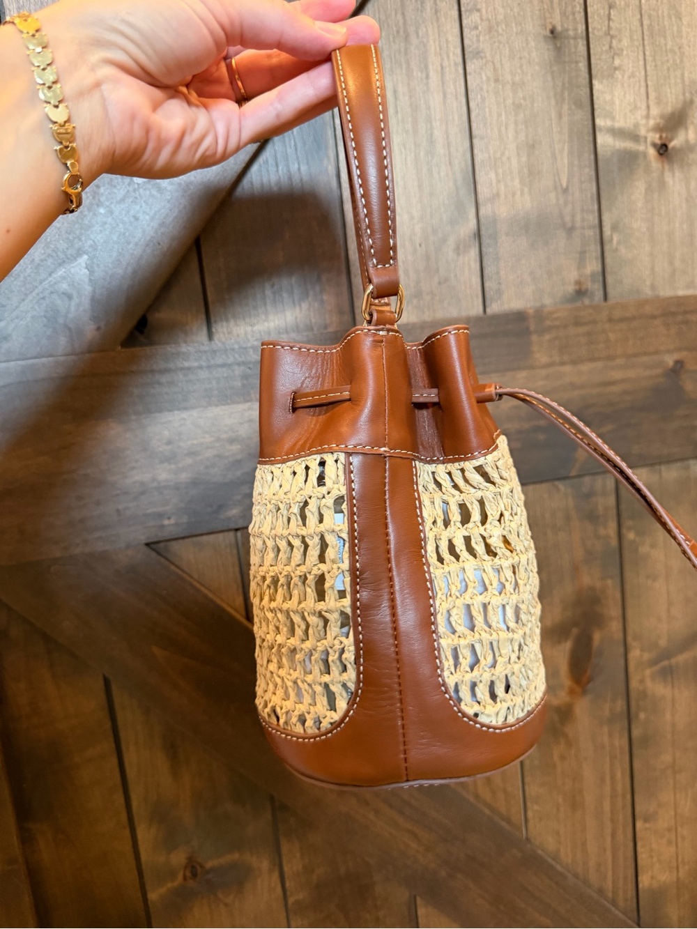 J. Crew Drawstring Bag in Straw and Leather - Picture 8 of 12